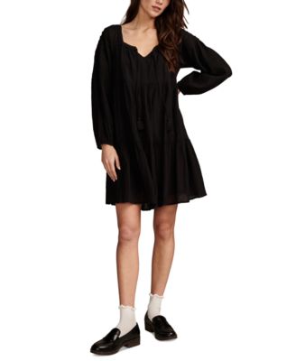 Lucky Brand - Women's Cotton Embroidered Tiered Long-Sleeve Mini Dress