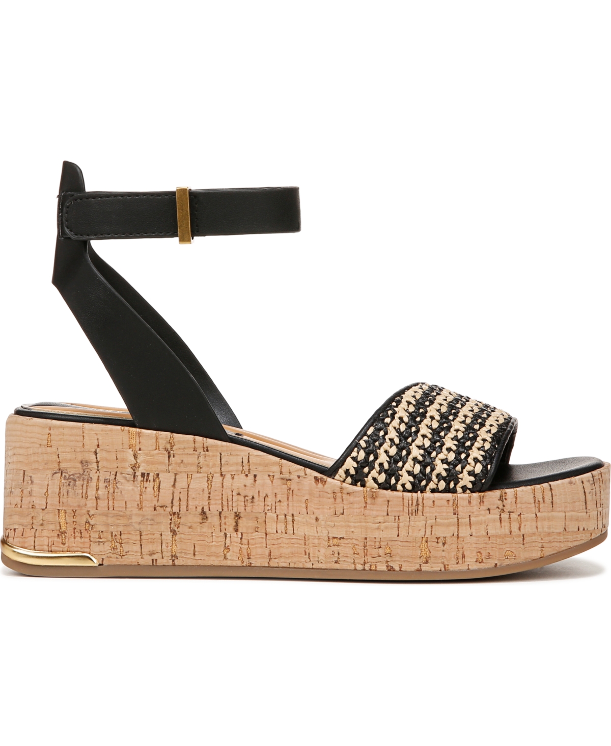 Franco Sarto Women's Terry Ankle Strap Platform Sandals -Black Raffia/Faux Leather