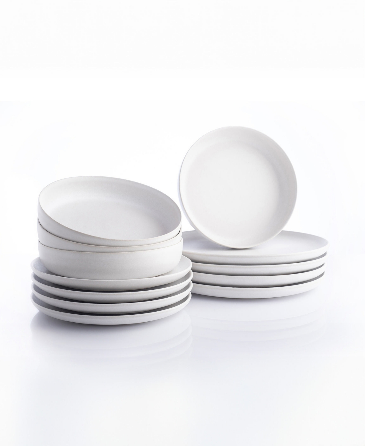 Porto by Stone Lain Macchio Stoneware Full Dinnerware Set, 12 Pcs, Service for 4 - White Matte