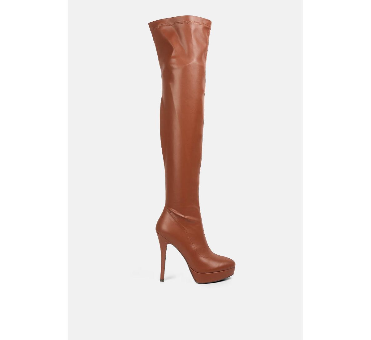 confetti stretch pu high heel Over the knee boots - Tan