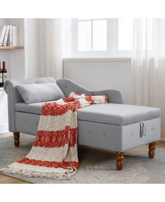 Velvet Chaise Lounge with Storage & Pillow