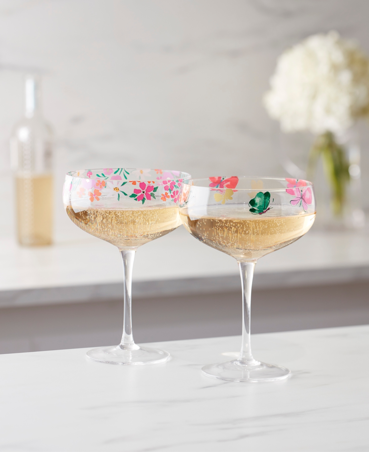 Cambridge Floral Bright Coupe Glasses, Set Of 2 In Multi