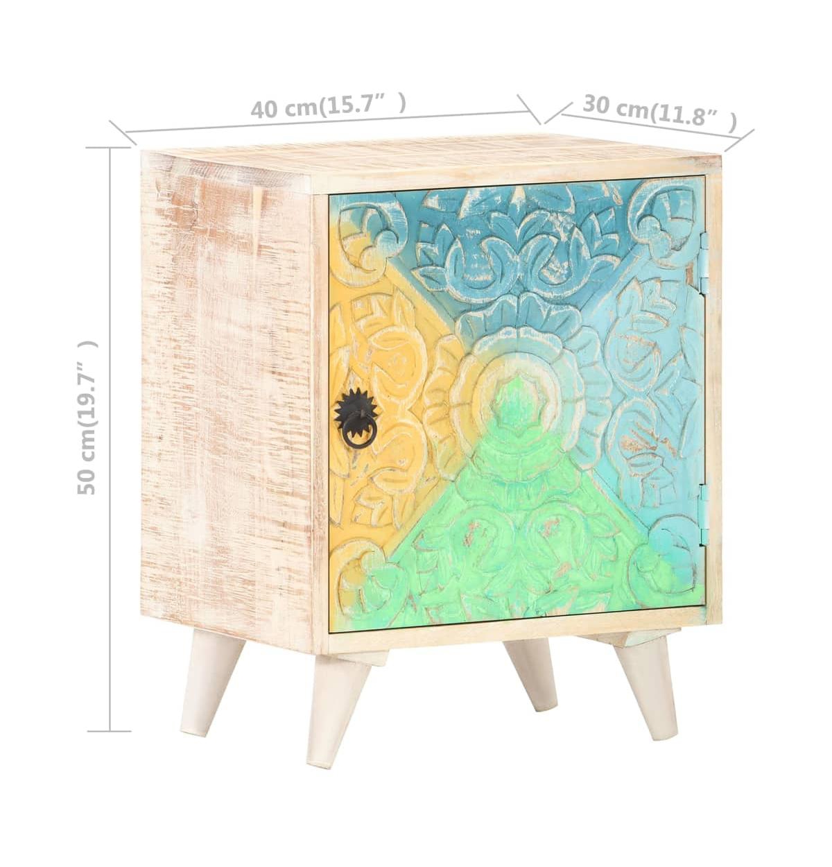 Carved Bedside Cabinet 15.7"x11.8"x19.7" Solid Acacia Wood