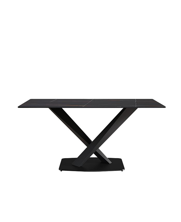 Simplie Fun 63Inch Modern Artificial Stone Black Straight Edge Black