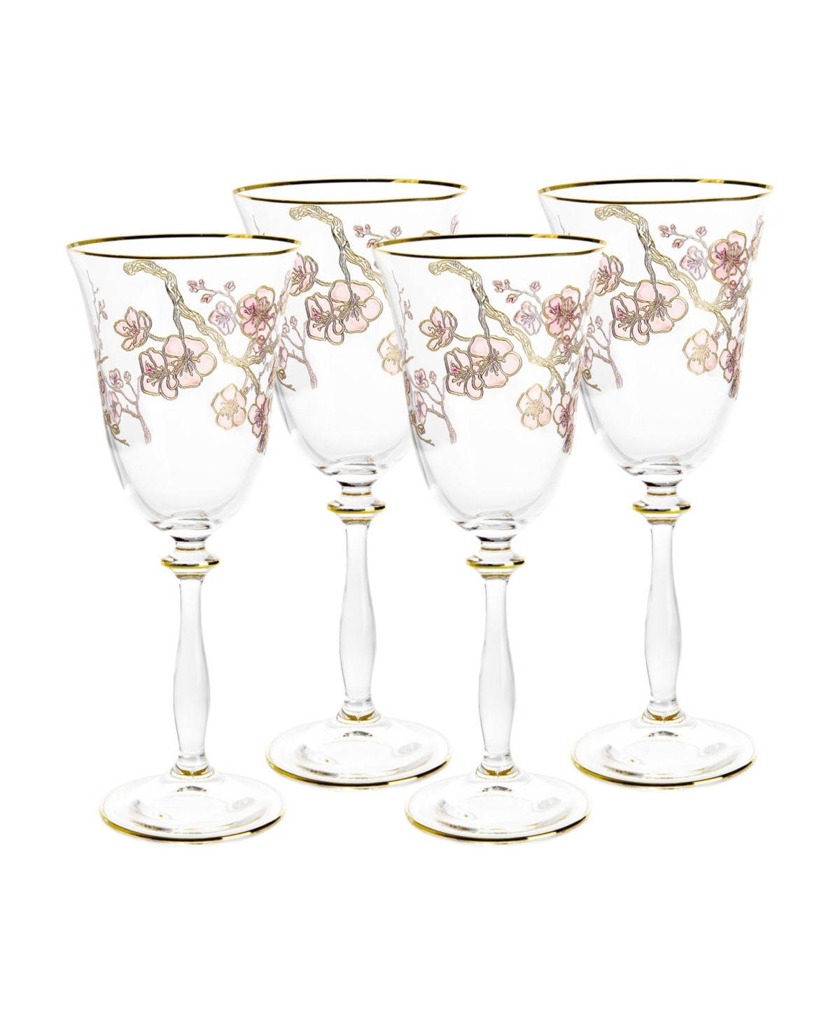 Vivience Floral Design Wine Glasses 6.25 Oz, Set Of 4 In Multi