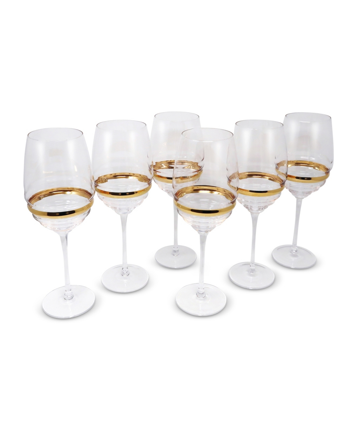 Vivience Stripe Wine Glasses, Set Of 6 In Clear,gold