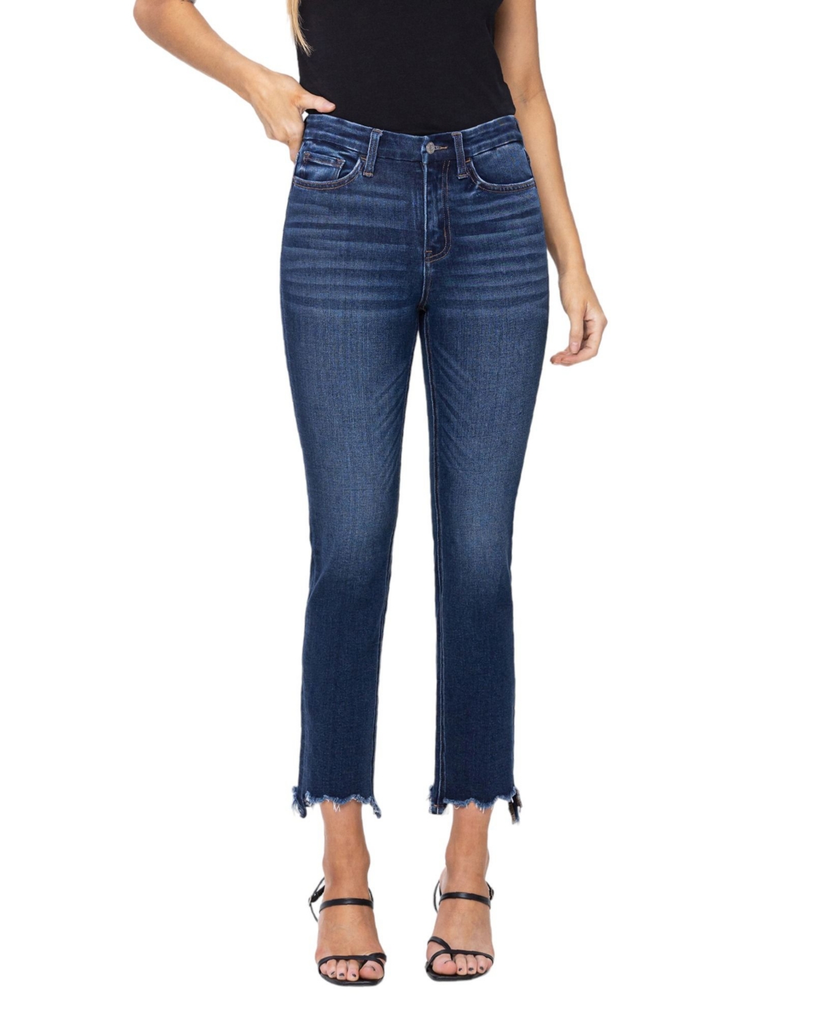 Women's High Rise Cropped Step Hem Slim Straight Jeans - Ardent blue