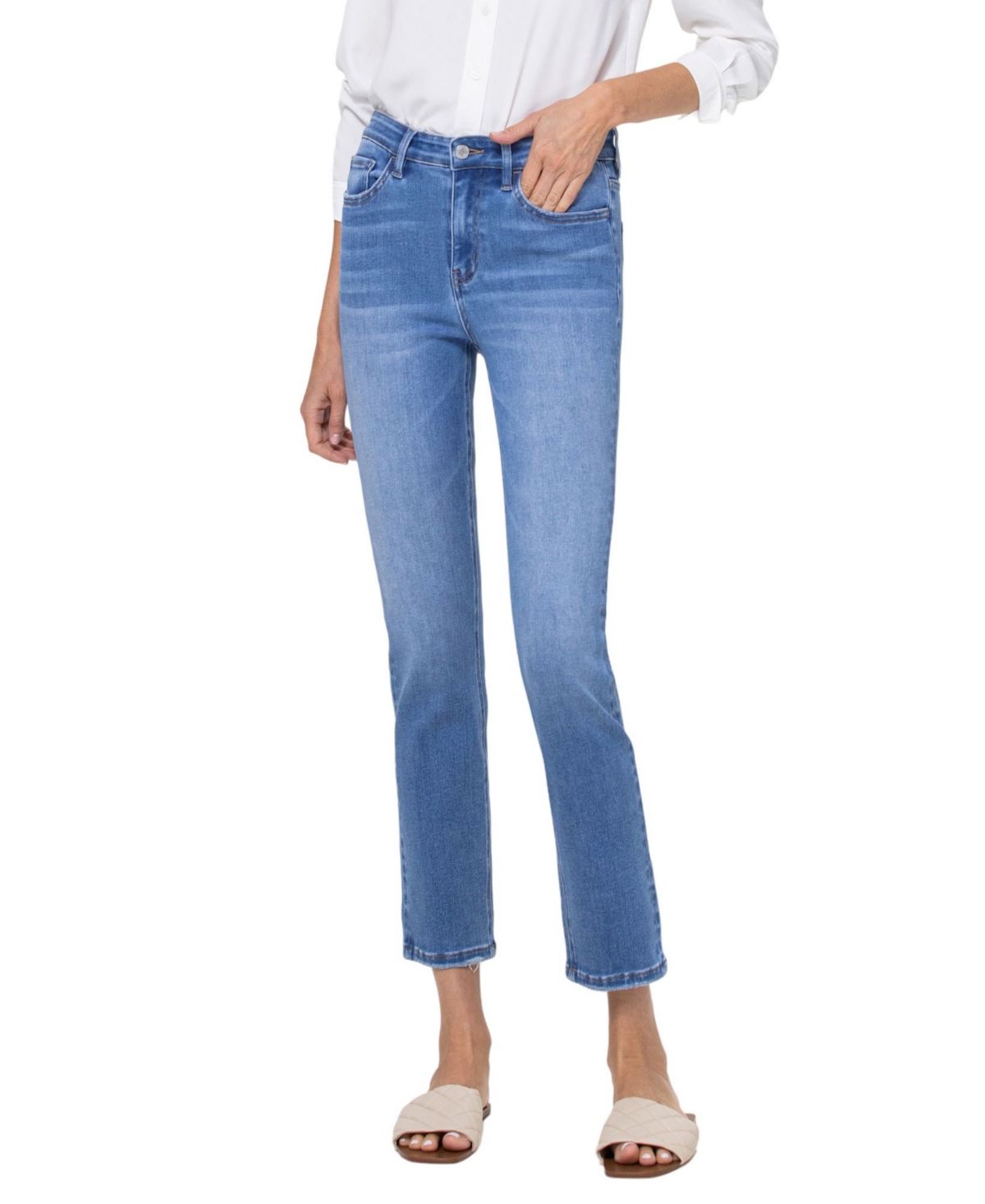 Women's High Rise Cropped Slim Straight Jeans - Perfect for now blue