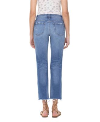 Women's Mid Rise Cropped Step Hem Straight Jeans