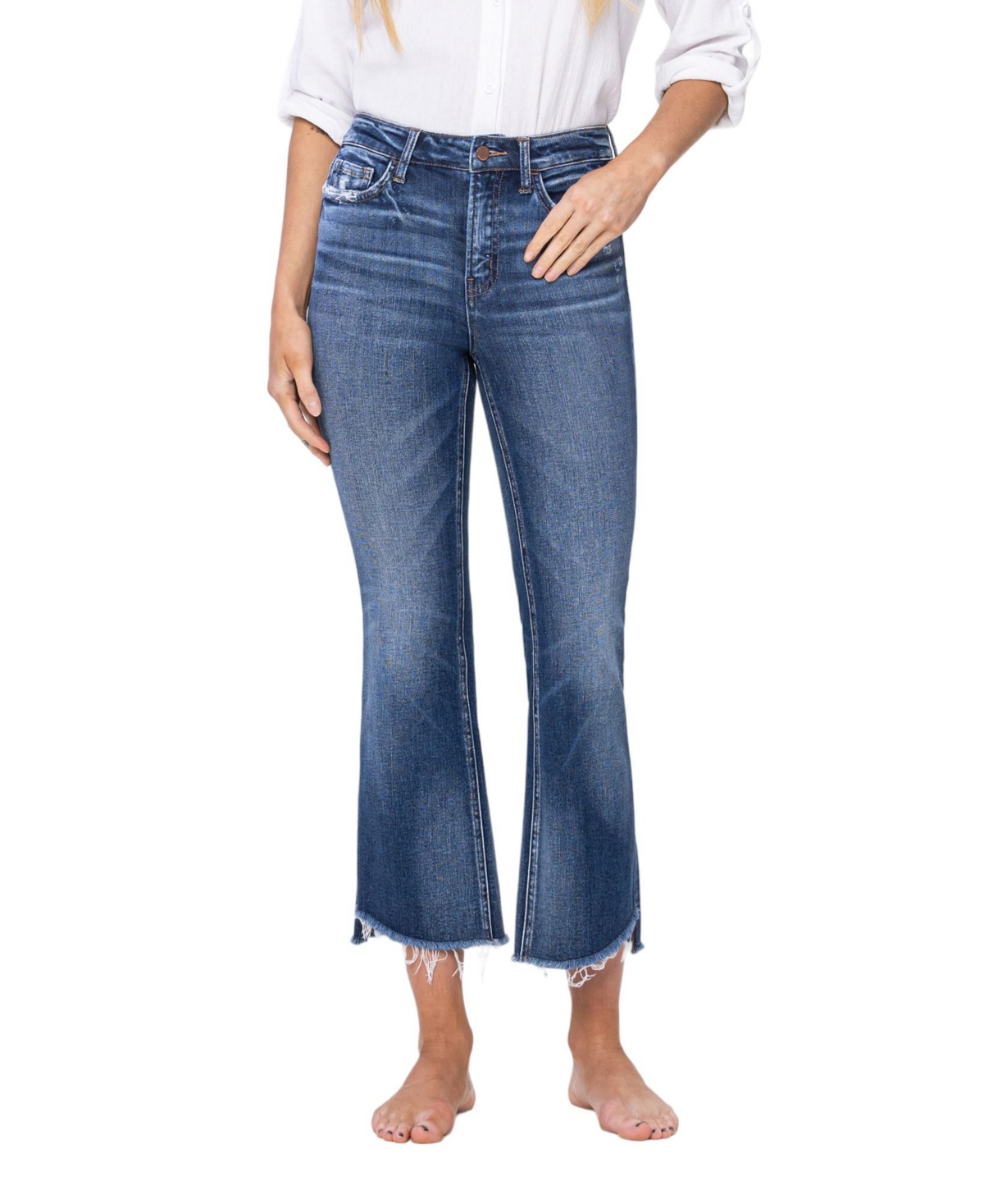 Women's High Rise Cropped Step Hem Flare Jeans - Ingenuity blue