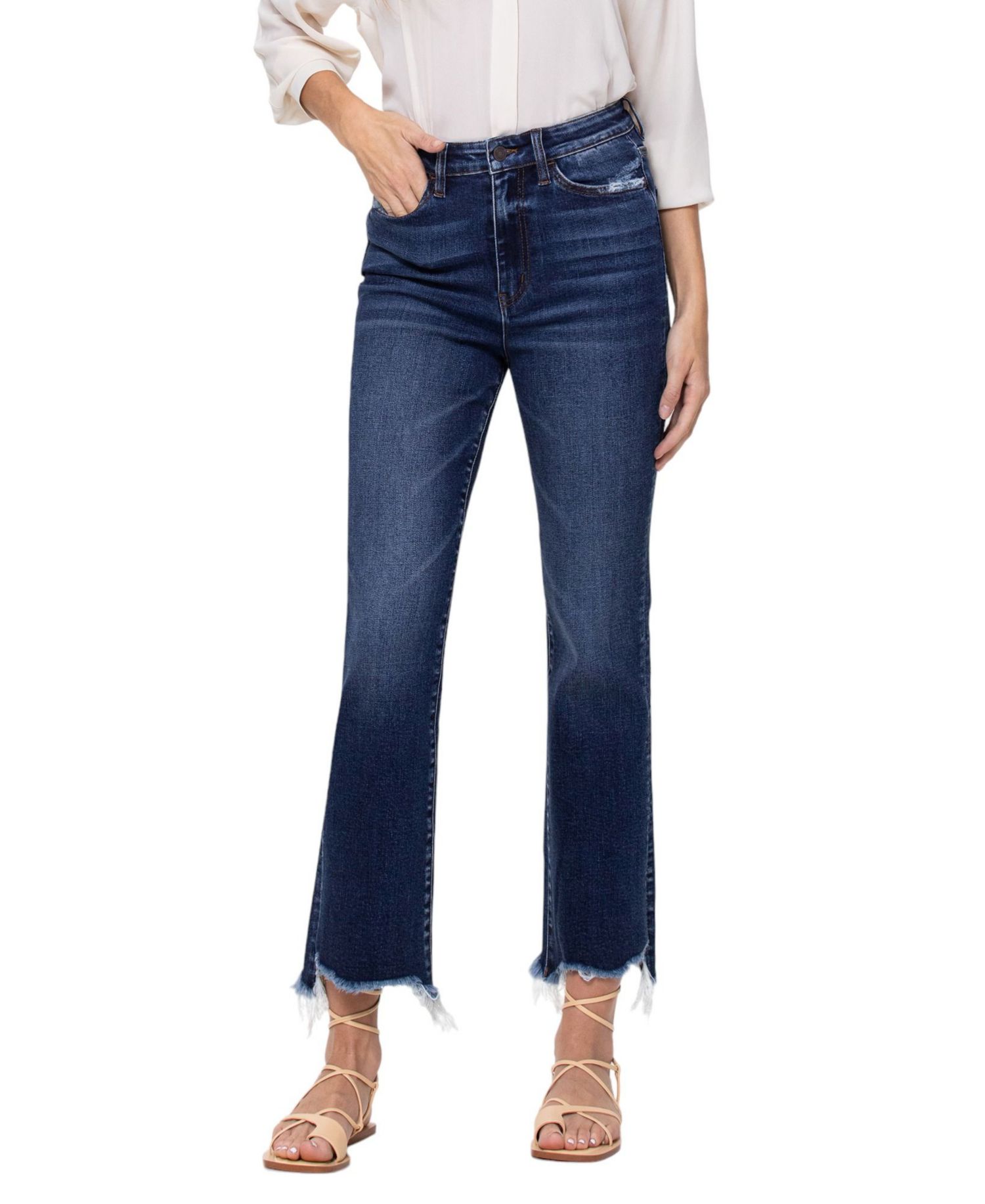 Women's Super High Rise Step Hem Ankle Flare Jeans
