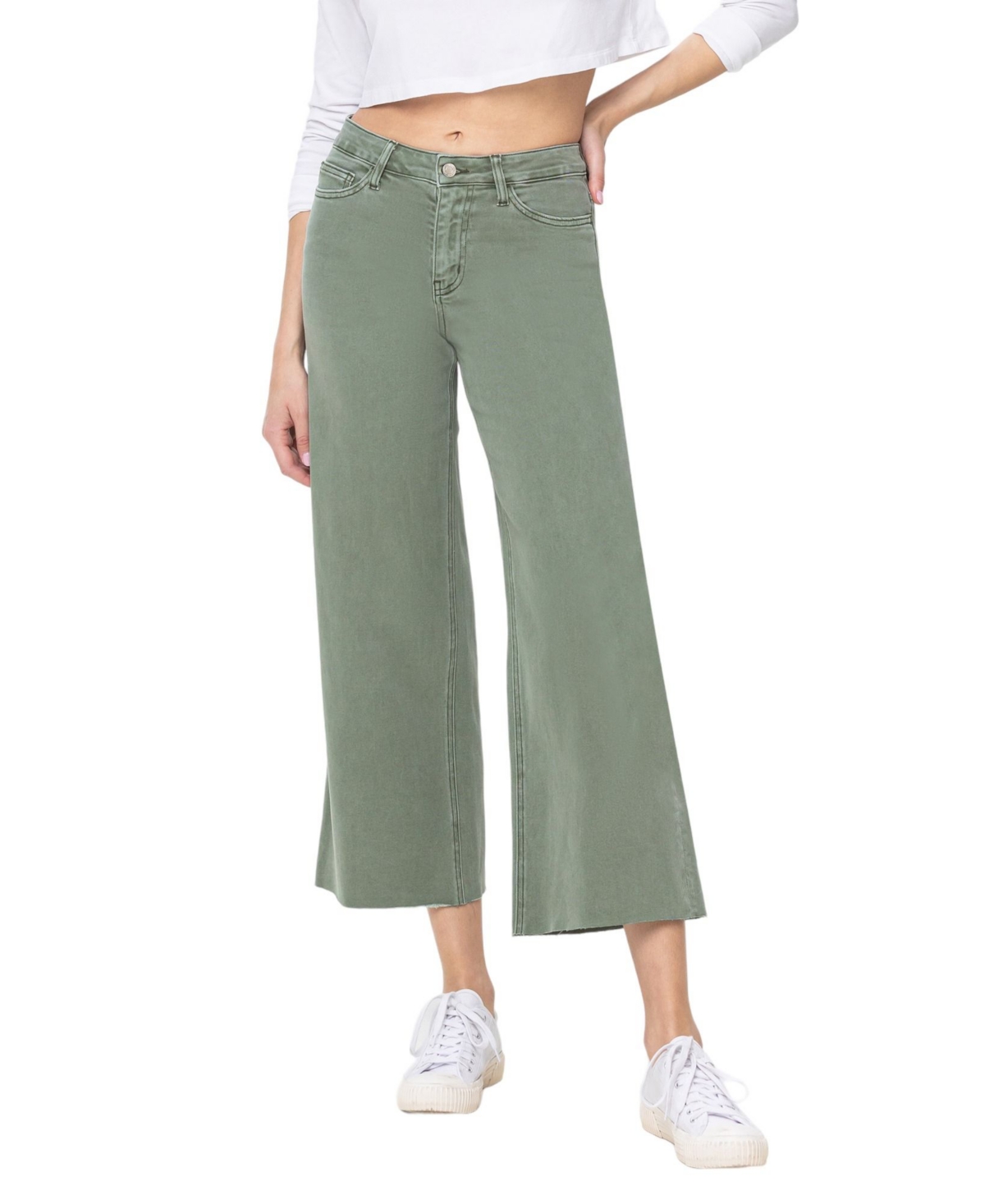 Women's High Rise Cropped Wide Leg Jeans - Army green