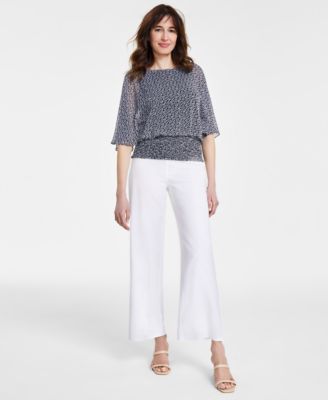 Sam & Jess Sam Jess Womens Smocked Waist Top Wide Leg Linen Pants In White