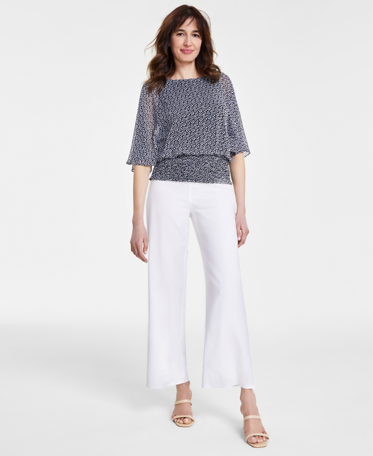 Shop Sam & Jess Women's Linen-blend Wide-leg Pull-on Pants In White