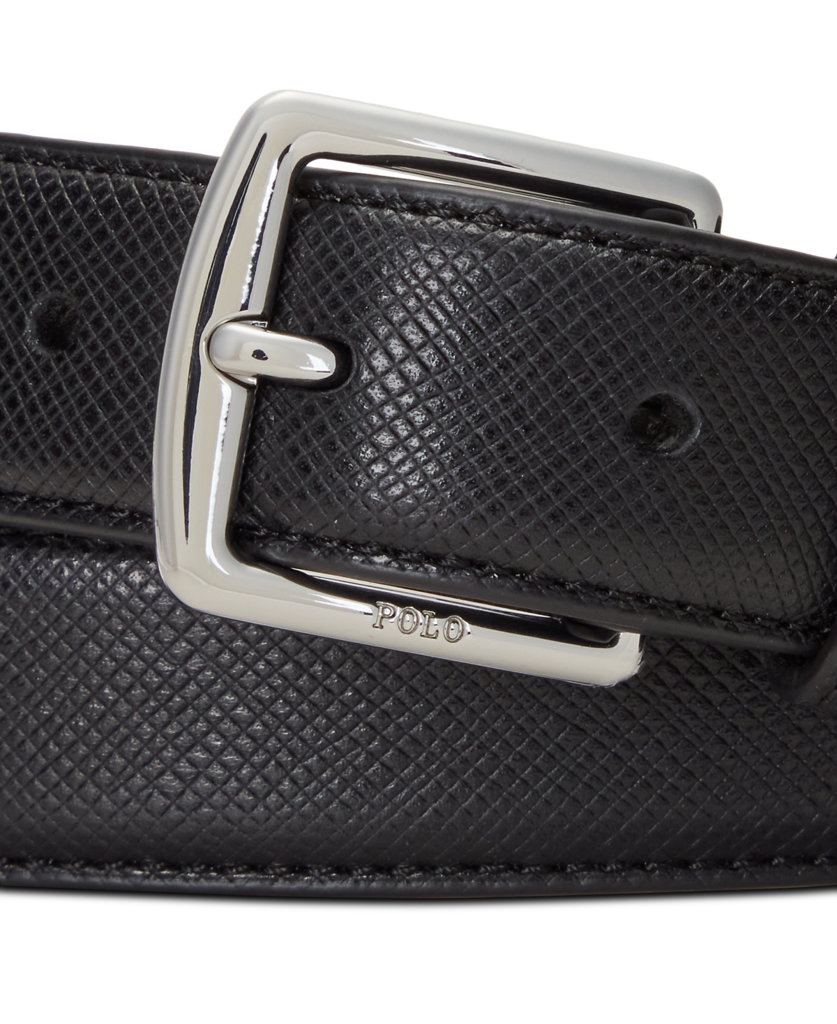 Shop Polo Ralph Lauren Men's Saffiano Leather Belt In Black