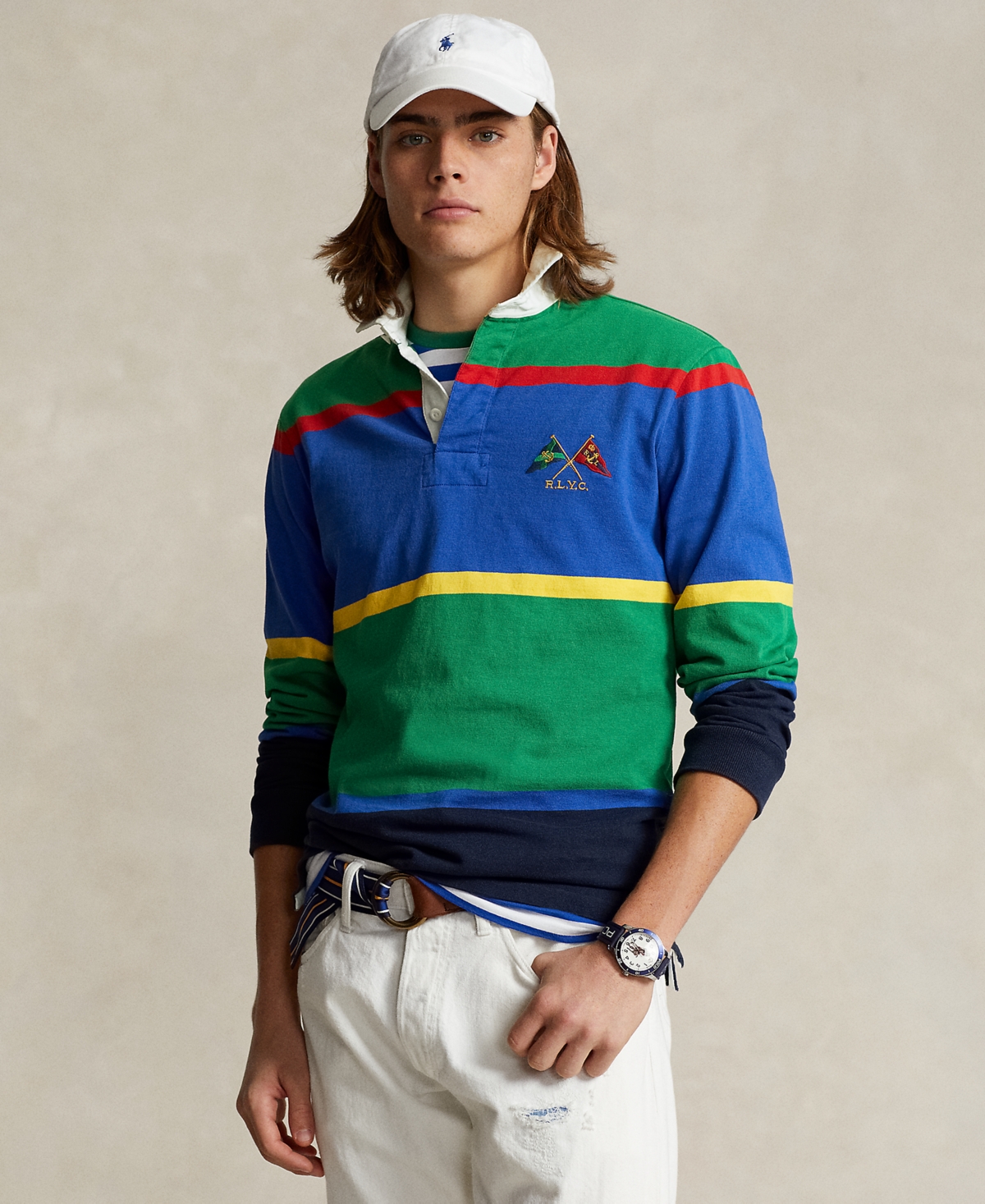 Shop Polo Ralph Lauren Men's Classic-fit Striped Jersey Rugby Shirt In Hillside Green Multi