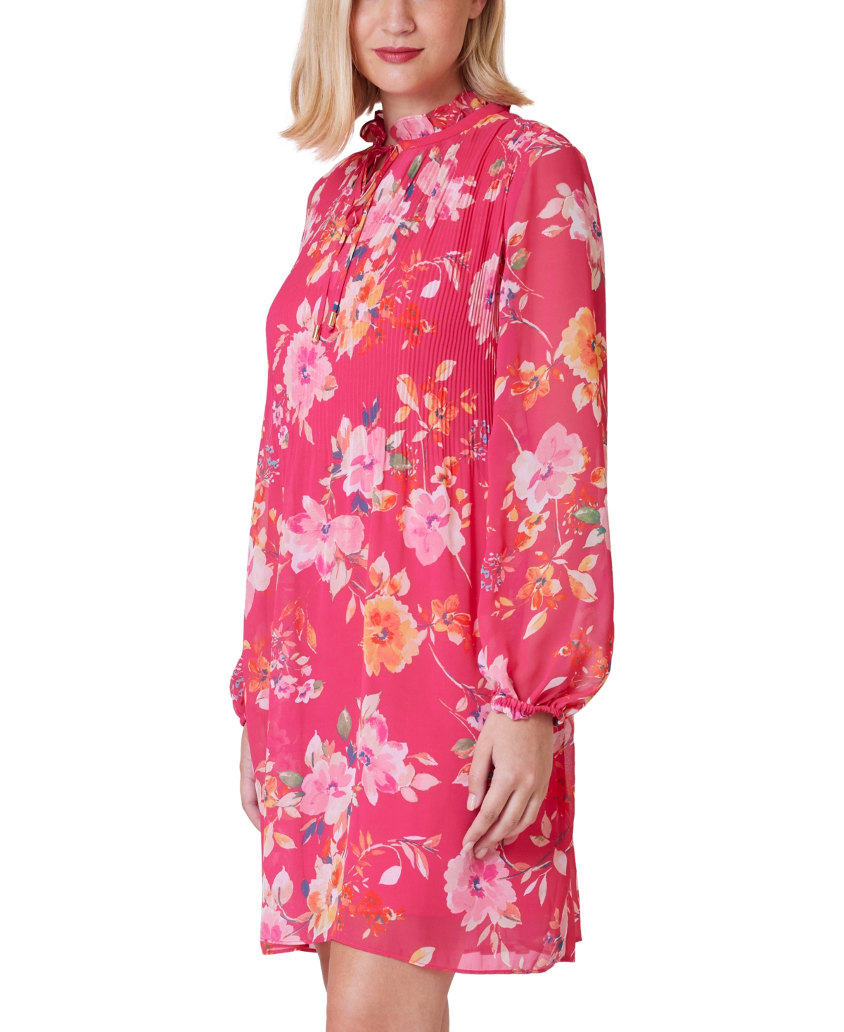 Shop Jessica Howard Petite Floral-print Pleated Dress In Magenta Multi