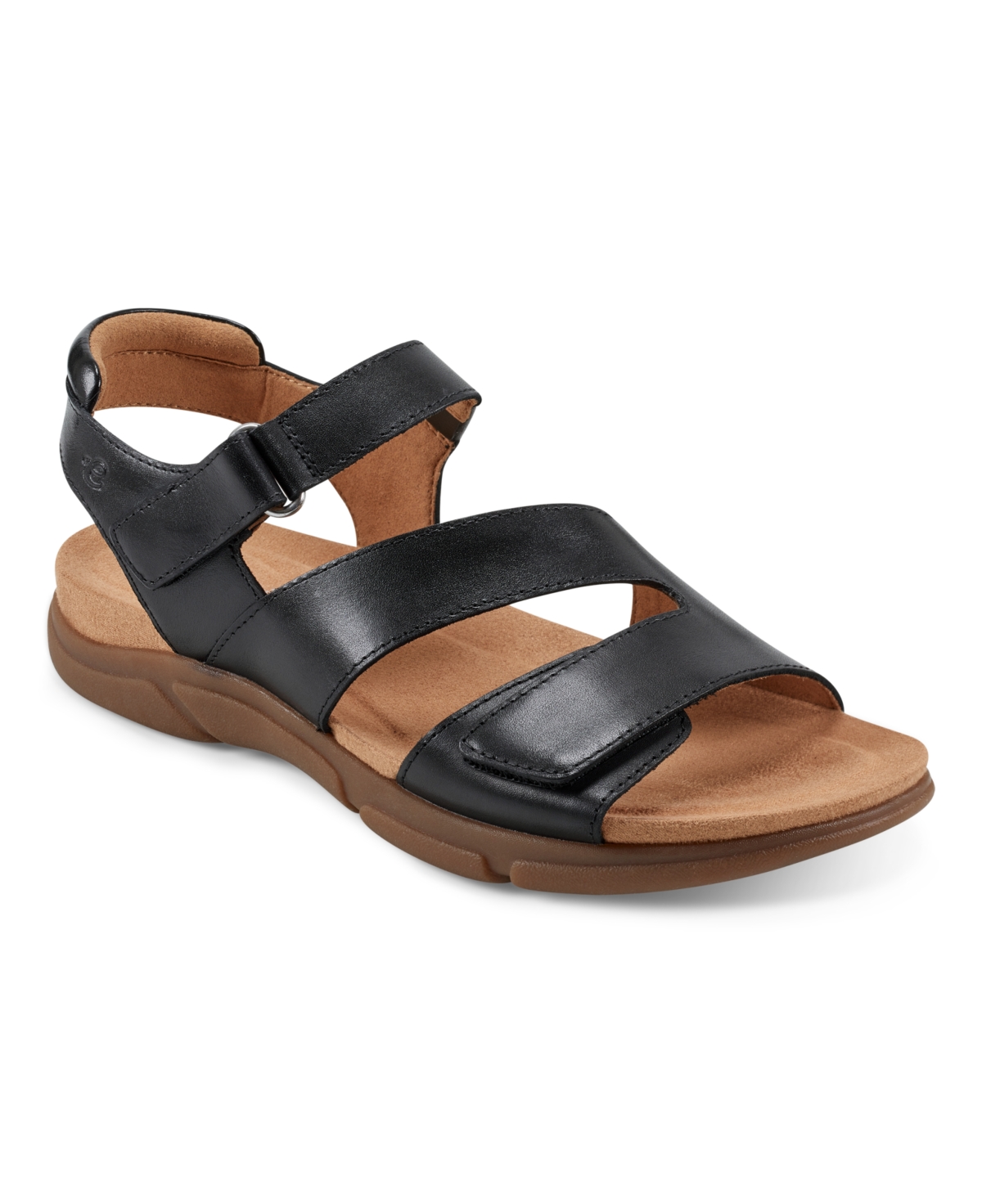 Shop Easy Spirit Women's Mavey Round Toe Strappy Casual Sandals In Black Leather