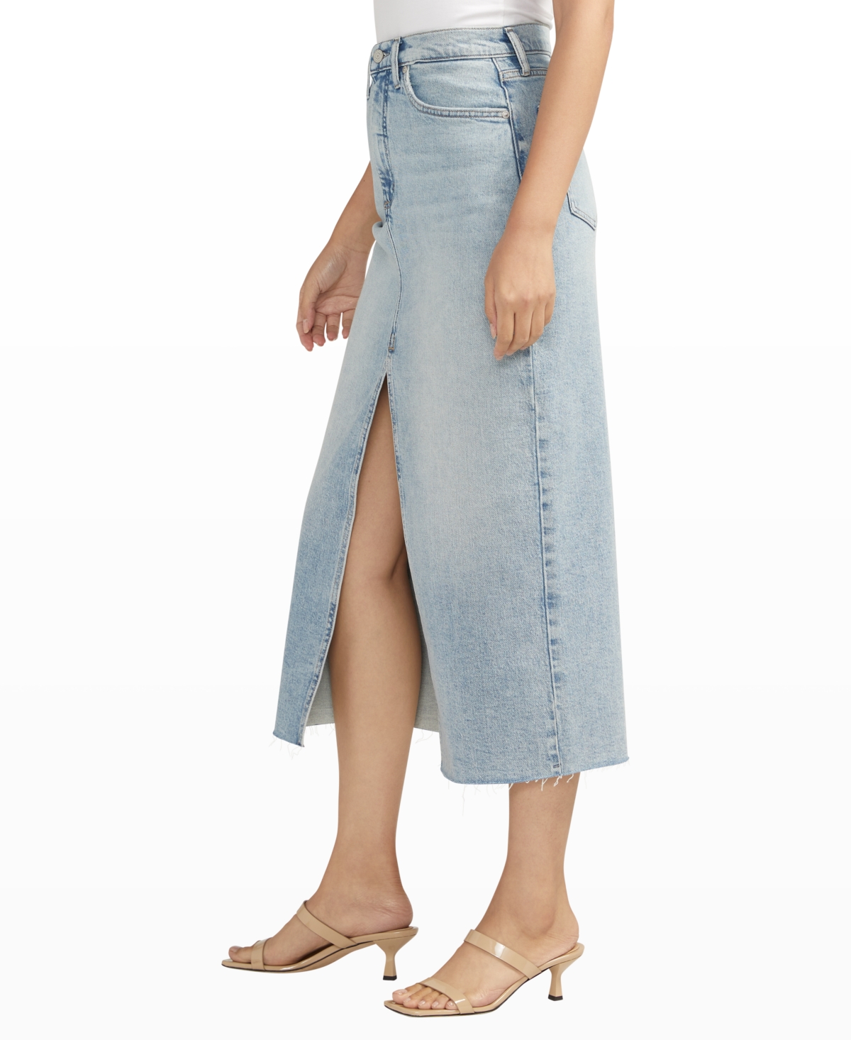 Shop Silver Jeans Co. Women's Front-slit Midi Jeans Skirt In Indigo