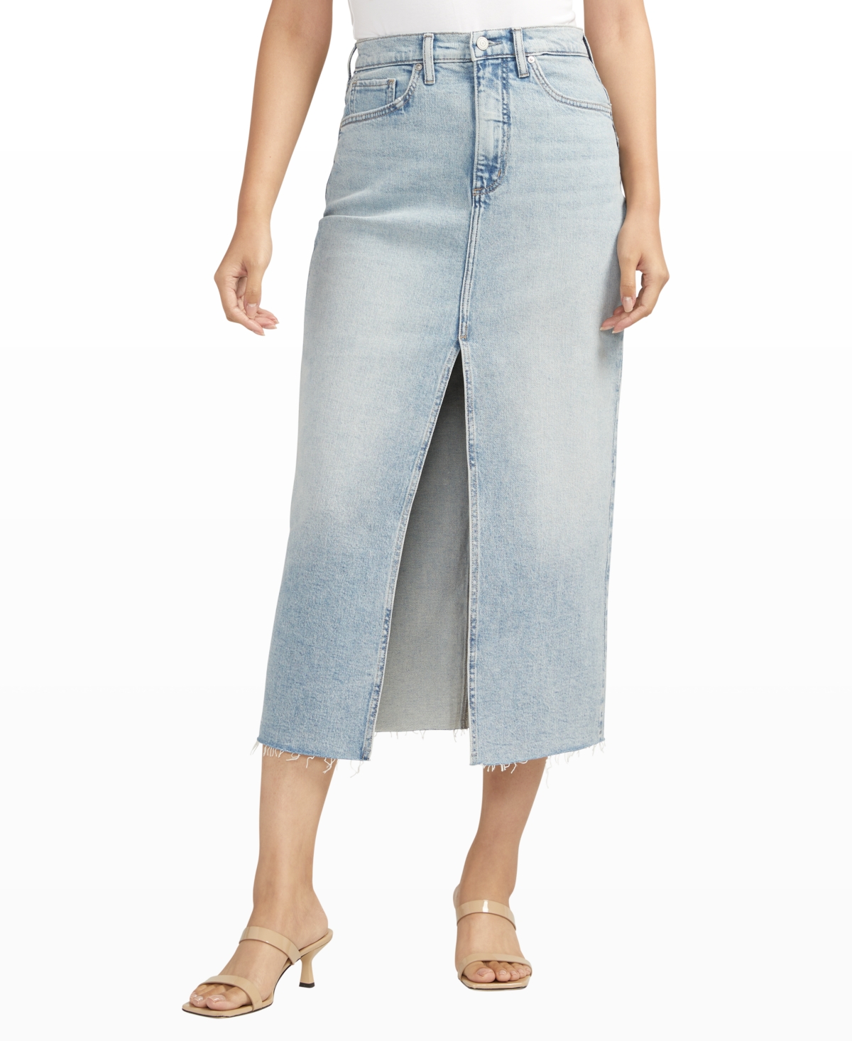 Shop Silver Jeans Co. Women's Front-slit Midi Jeans Skirt In Indigo