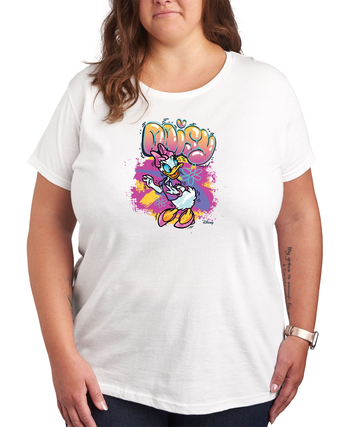 Shop Air Waves Trendy Plus Size Daisy Duck Graffiti Graphic T-shirt In White