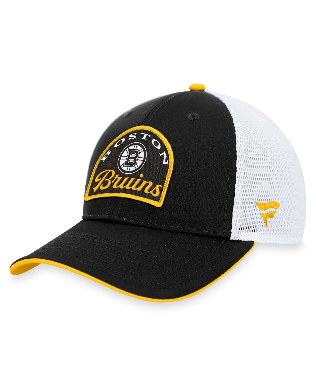 Shop Fanatics Men's  Black, White Boston Bruins Fundamental Adjustable Hat In Black,white