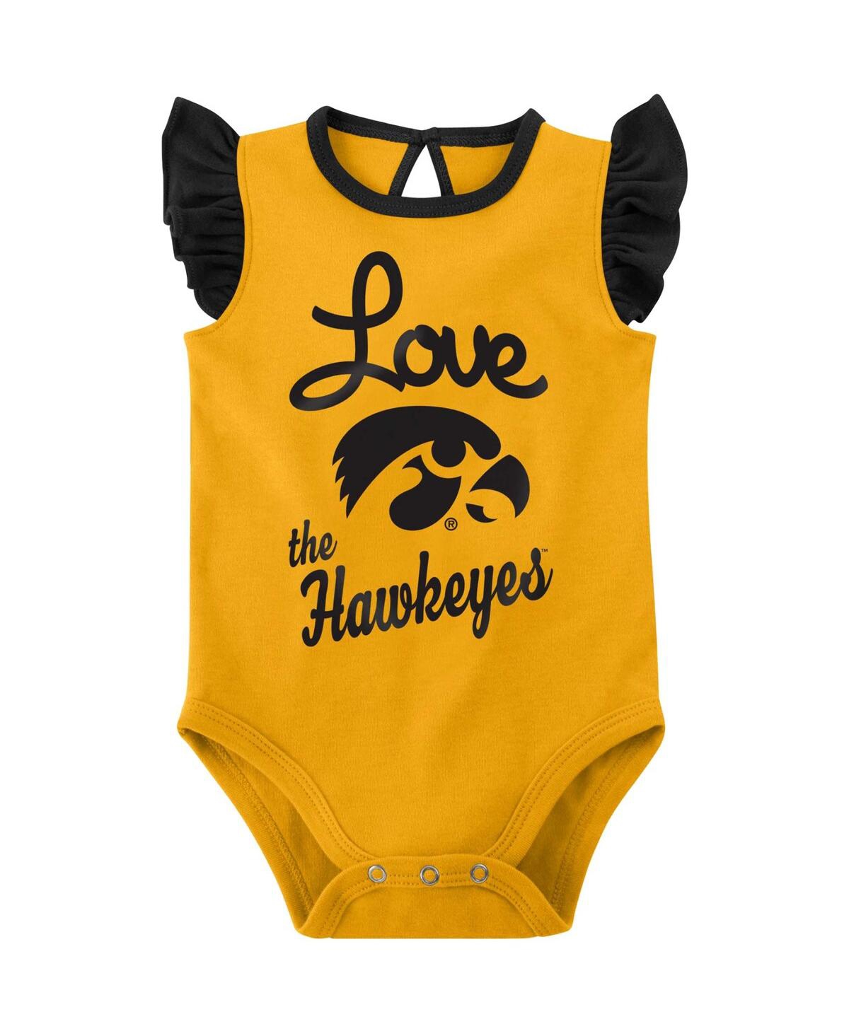 Shop Outerstuff Baby Girls Black, Gold Iowa Hawkeyes Spread The Love 2-pack Bodysuit Set In Black,gold