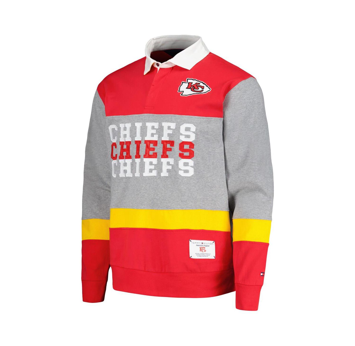 Men's Red Kansas City Chiefs Connor Oversized Rugby Long Sleeve Polo Shirt