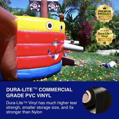 HeroKiddo 15  Pirate Ship Commercial Grade Bounce House Water Slide for Kids and Adults (with Blower), Outdoor Indoor, Wet Dry Use, Big Inflatable, Birthday Party, Rental Quality, All Seasons