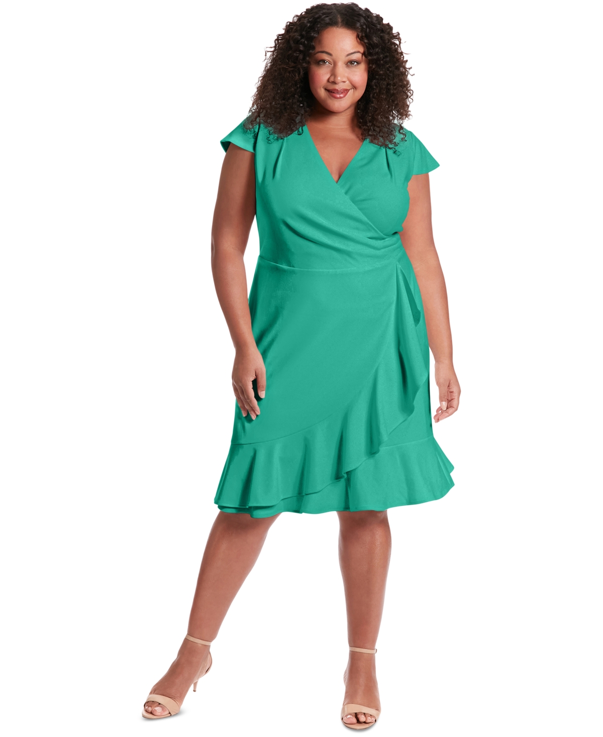 London Times Petite V neck Jersey Fit Flare Dress In Green ModeSens