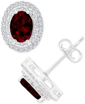 Amethyst & Lab Grown White Sapphire, Oval Halo Birthstone Stud Earrings in Sterling Silver