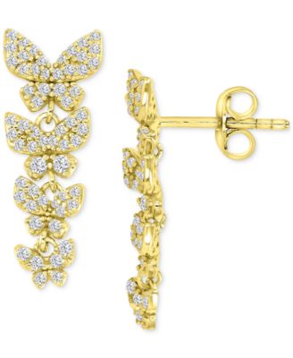 Macy's - Cubic Zirconia Pav&eacute; Butterfly Graduated Drop Earrings in 14k Gold-Plated Sterling Silver