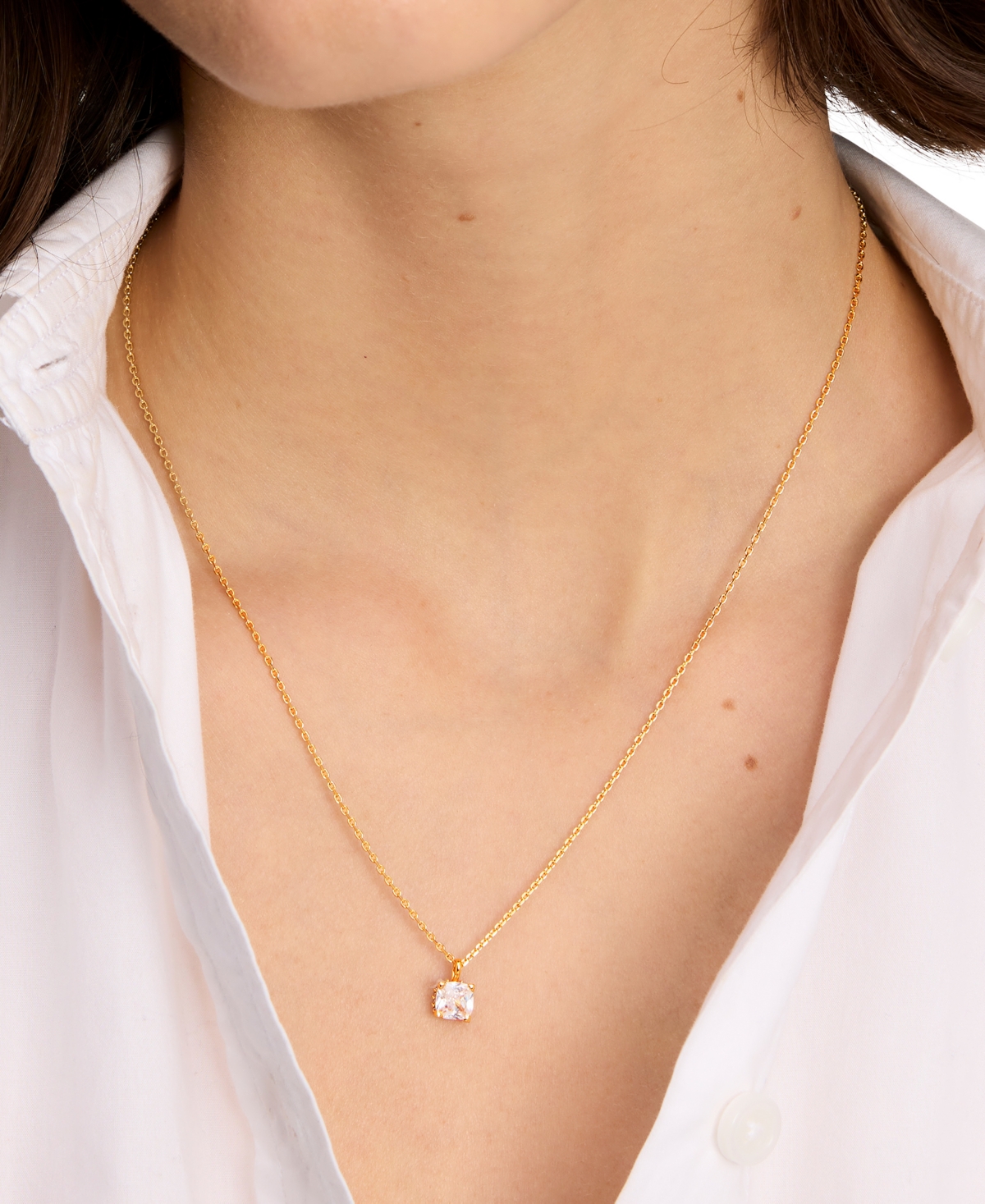 Kate Spade New York Little Luxuries Gold-Tone Pave & Crystal Square Pendant Necklace, 16