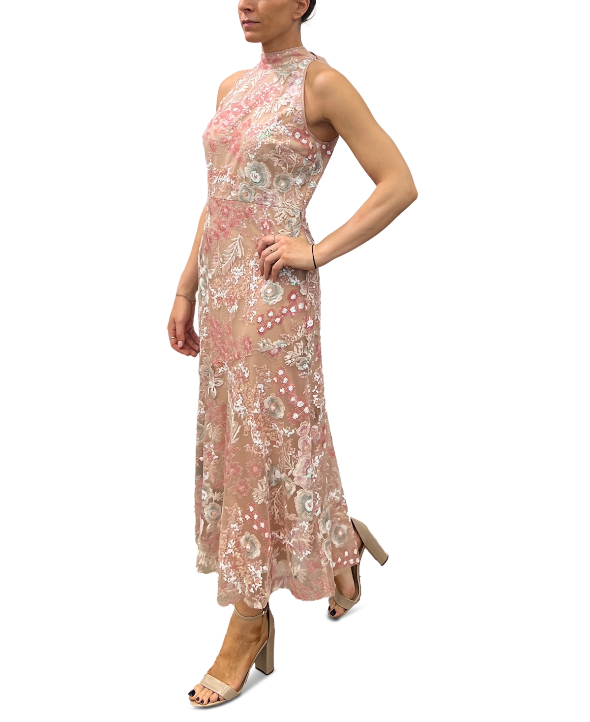 Shop Sam Edelman Women's Floral Lace Sequin Sleeveless Dress In Blush Mult