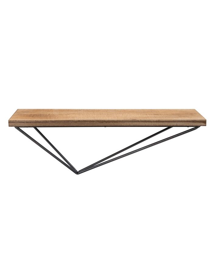 Danya B Rustic Wall Mount Pine Wood Floating Display Shelf with Diamond