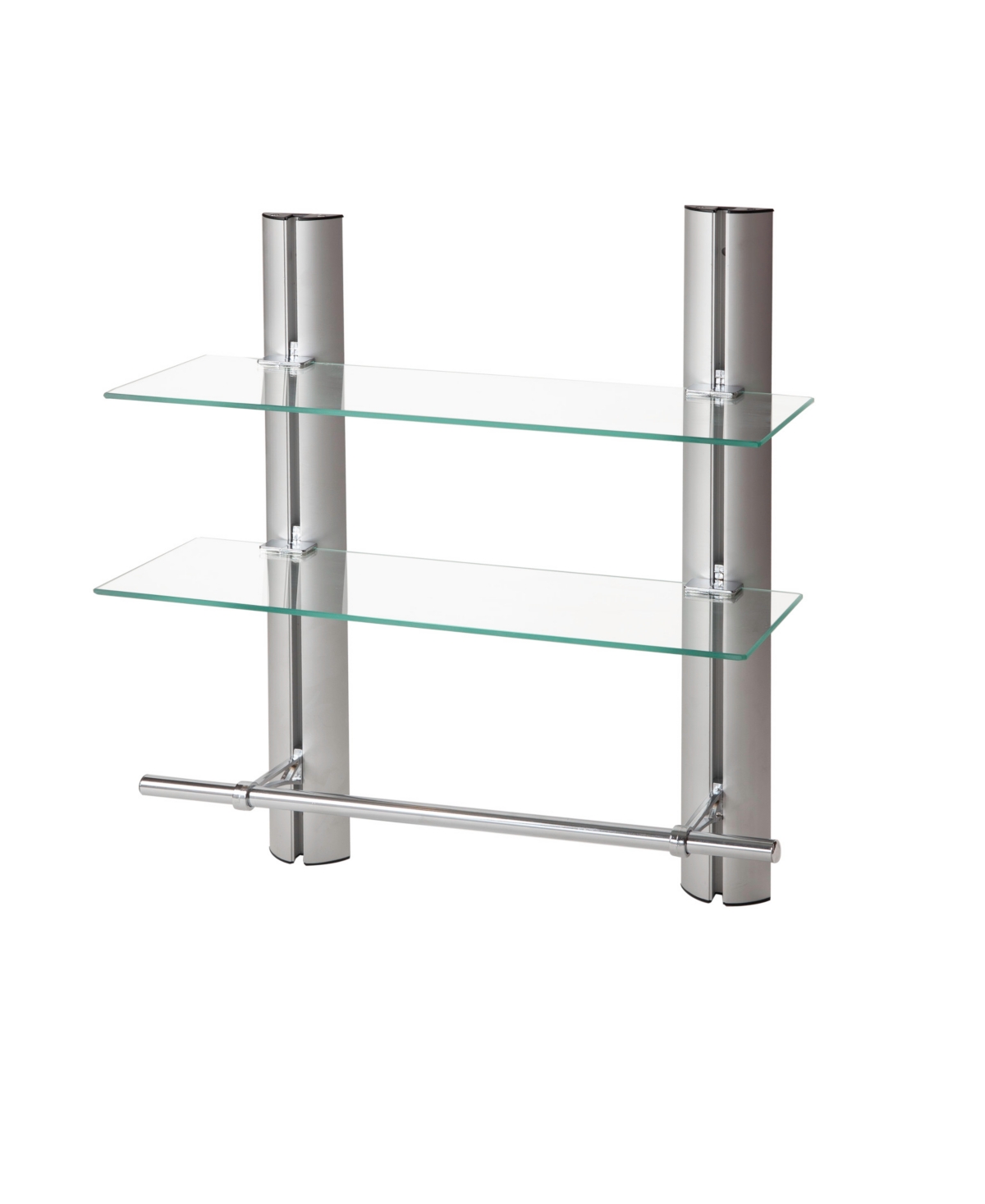 2 Tier Adjustable Glass Shelf with Aluminum Frame and towel Bar - Silver, Clear