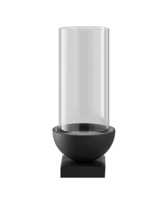Modern Black Metal Bold Pedestal and Glass Pillar Votive Candle Holder, Small