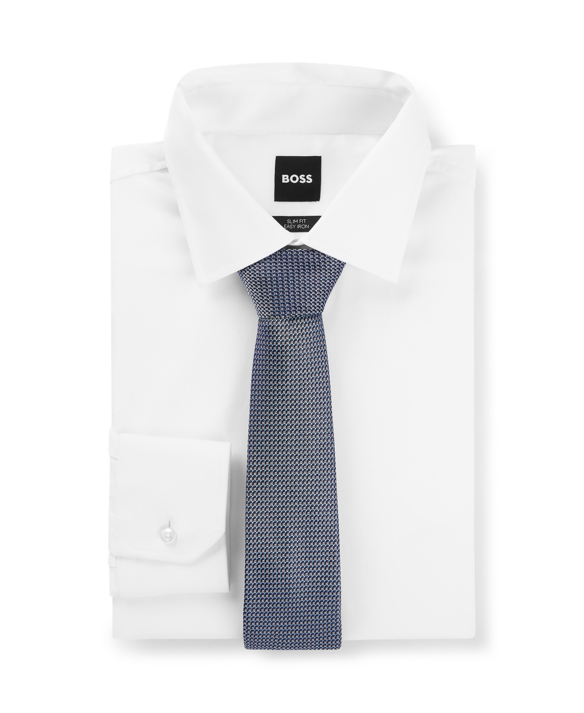 Shop Hugo Boss Boss By  Men's Jacquard-woven Micro Pattern Silk Tie In Dark Blue