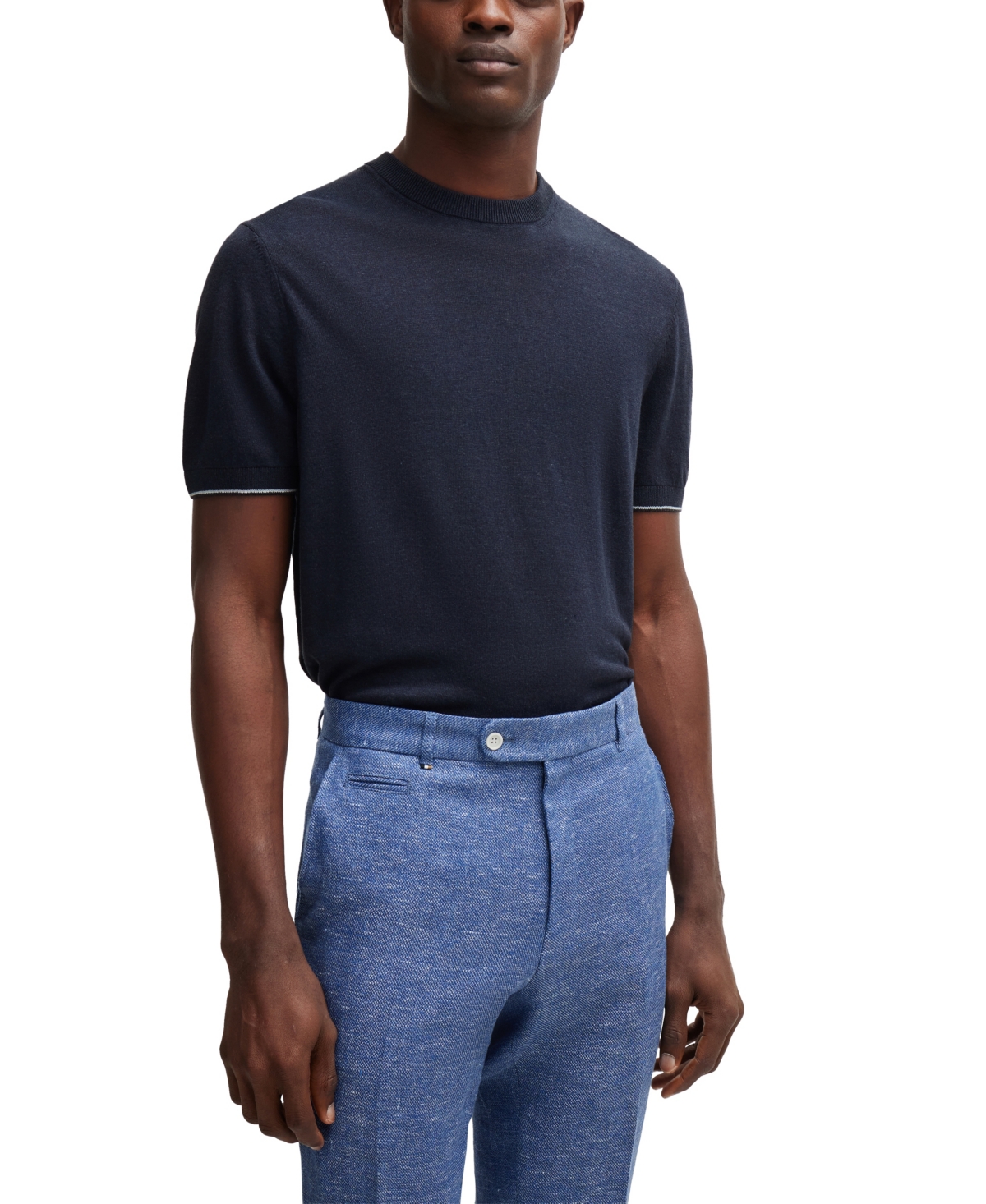 Shop Hugo Boss Boss By  Men's Accent Tipping Regular-fit Sweater In Dark Blue