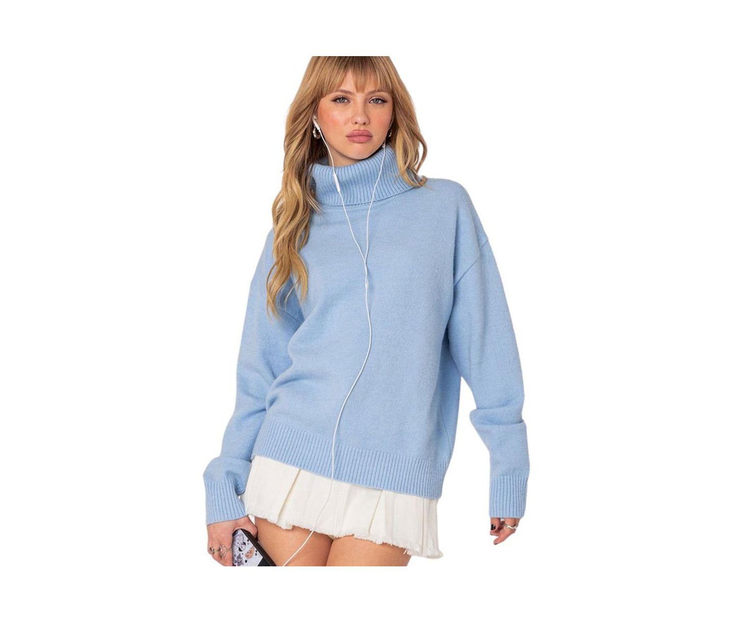 Женский свитер Edikted Isabelle oversized turtle neck, цвет: Светлый синий — фото 3