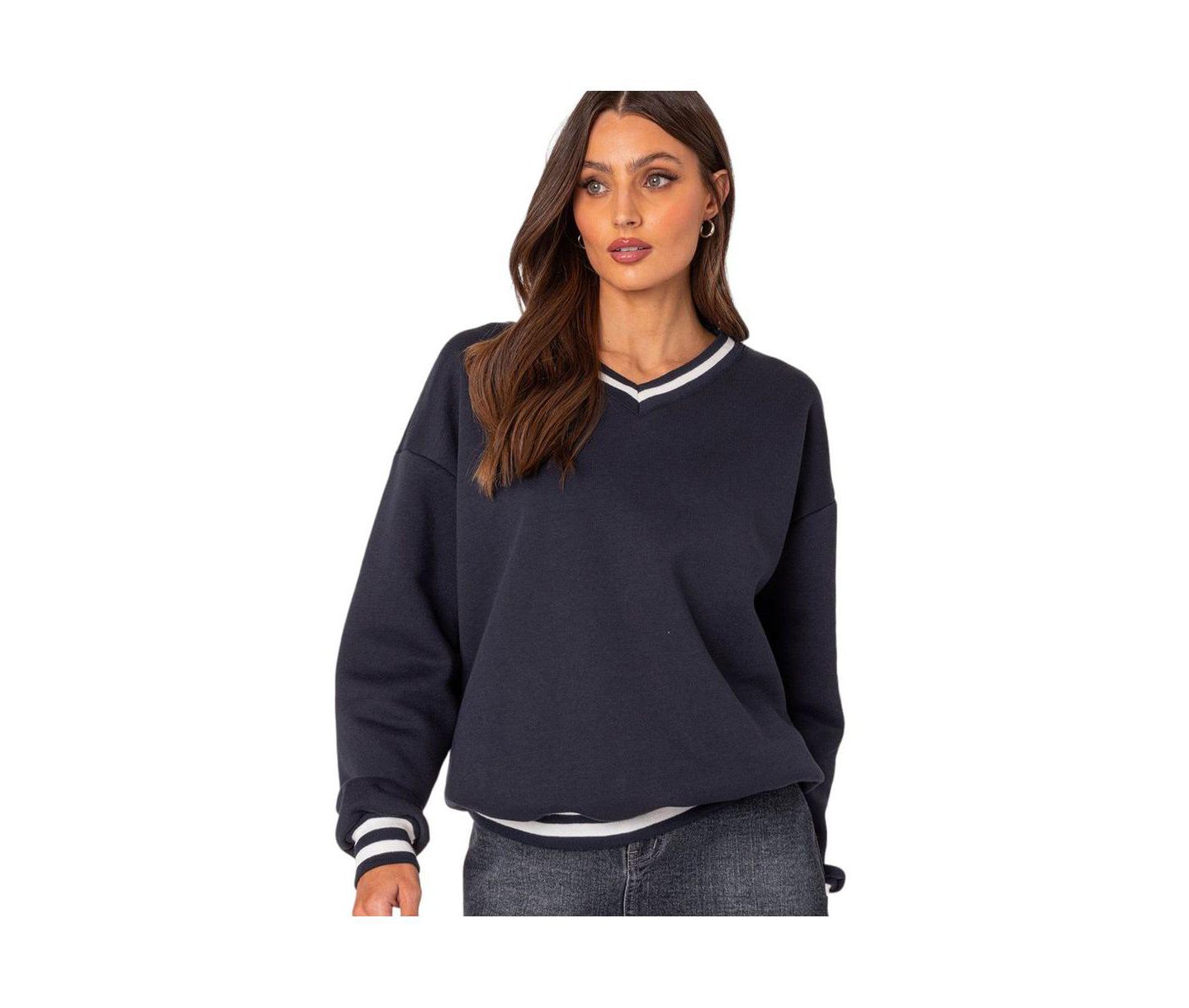 Женская толстовка Edikted Caryn oversized v neck, цвет: Тёмно-синий — фото 1