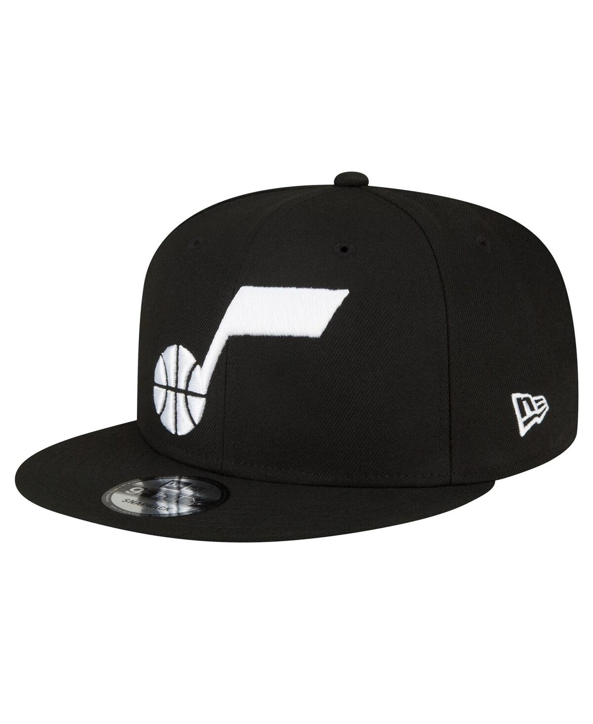 New Era Men's  Utah Jazz Black And White 9fifty Snapback Hat In Black