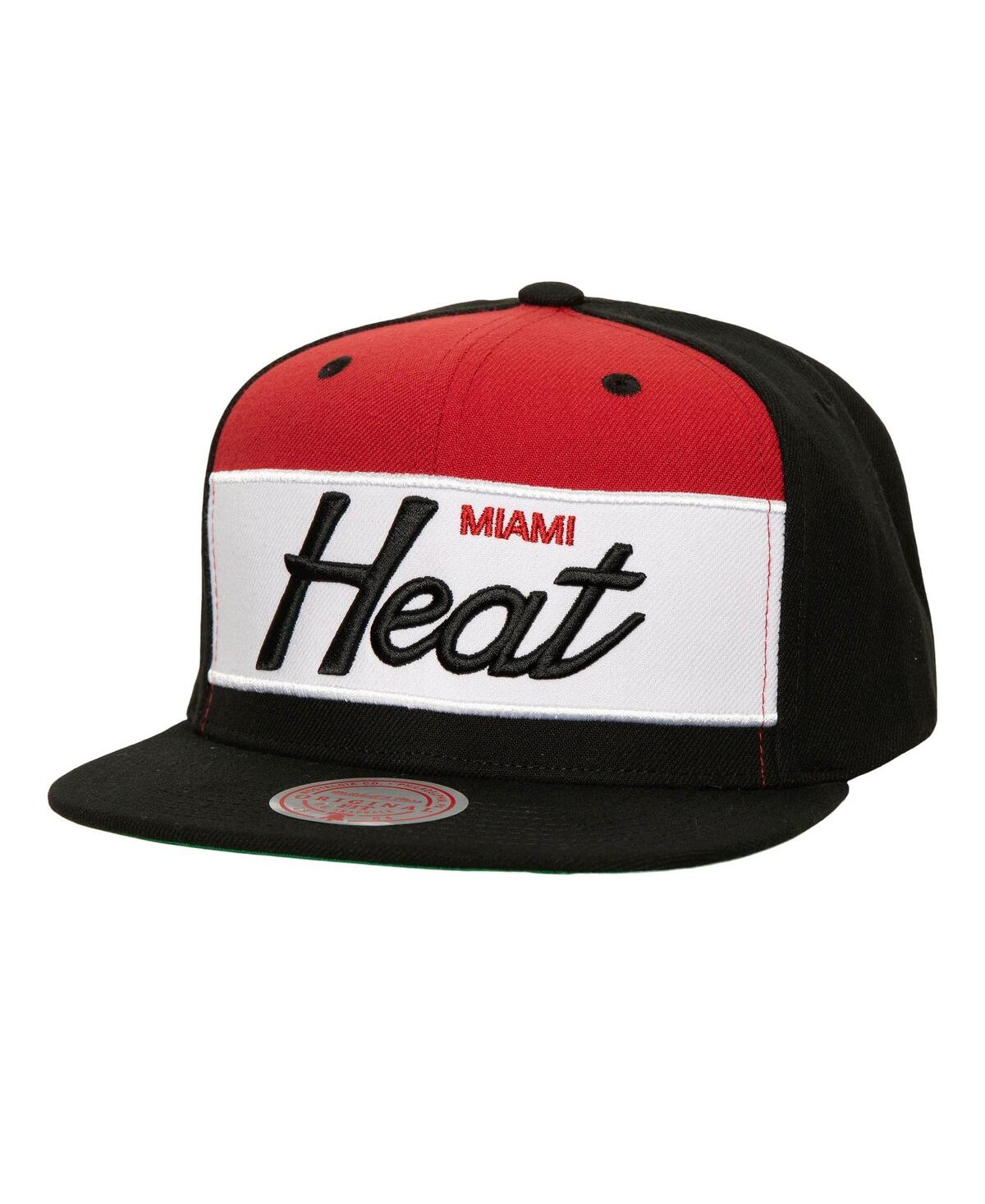 Shop Mitchell & Ness Men's  White, Black Miami Heat Retro Sport Colorblock Script Snapback Hat In White,black