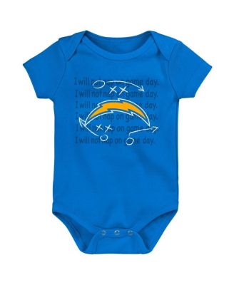 Baby Boys and Girls Gold, Powder Blue, Heather Gray Los Angeles Chargers Three-Pack Eat, Sleep and Drool Retro Bodysuit Set