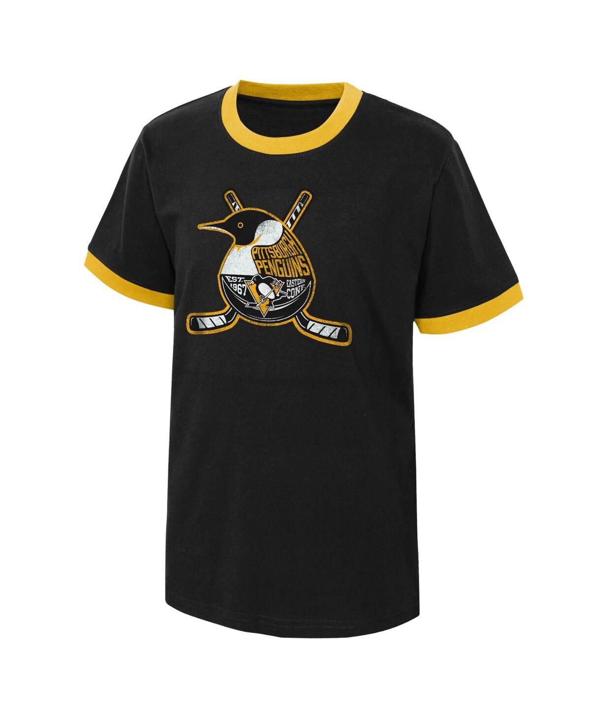 Outerstuff Big Boys Black Distressed Pittsburgh Penguins Ice City T-shirt In Black