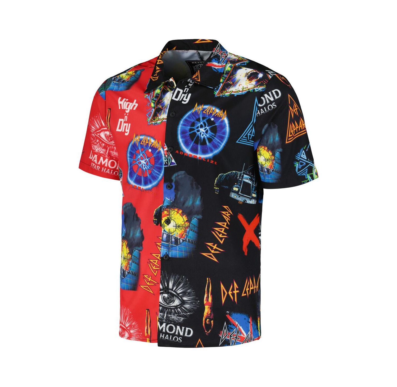 Men's and Women's Black, Red Def Leppard All-Over Print Woven Button-Up Shirt