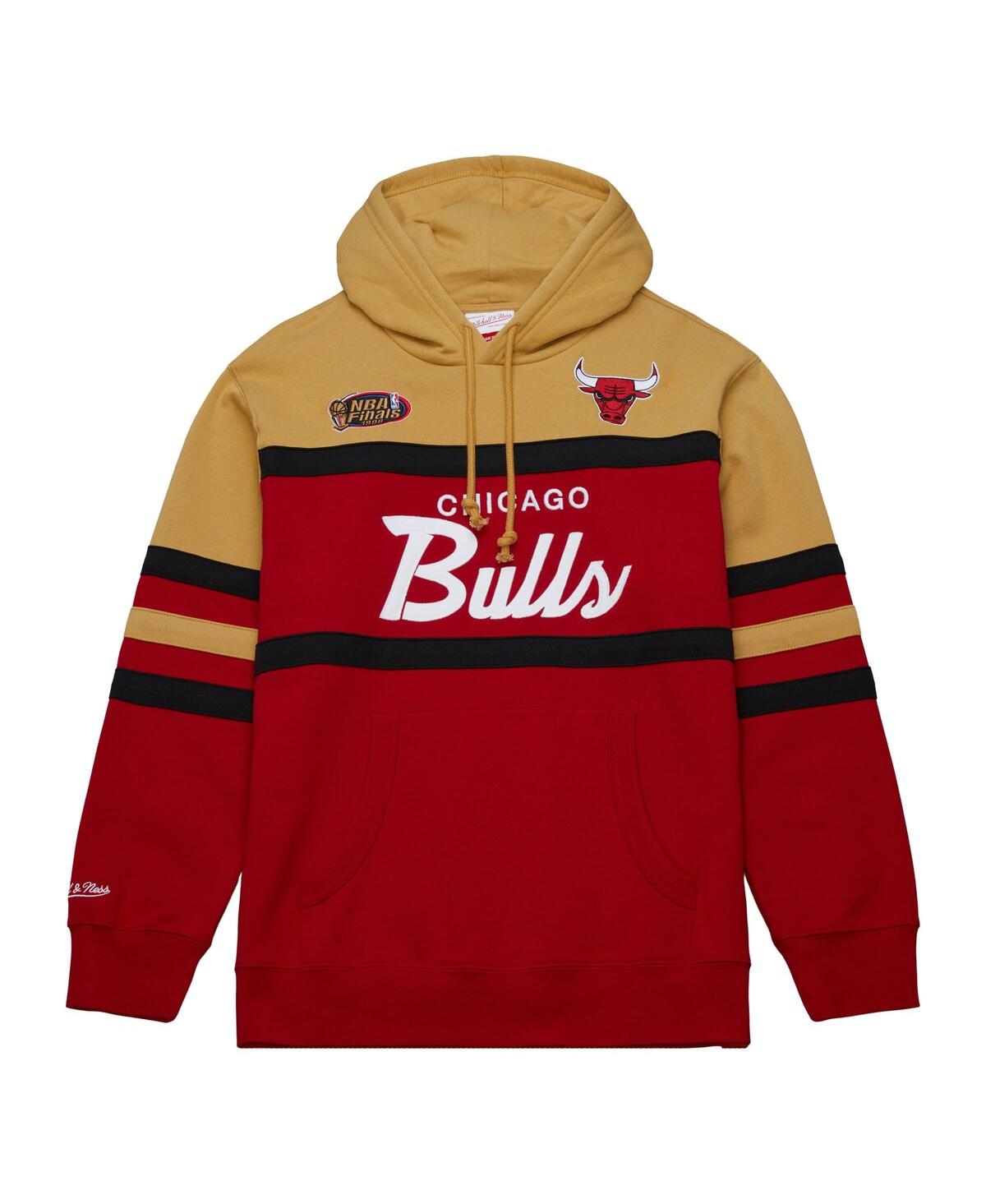Shop Mitchell & Ness Men's  Red, Gold Chicago Bulls Head Coach Pullover Hoodie In Red,gold