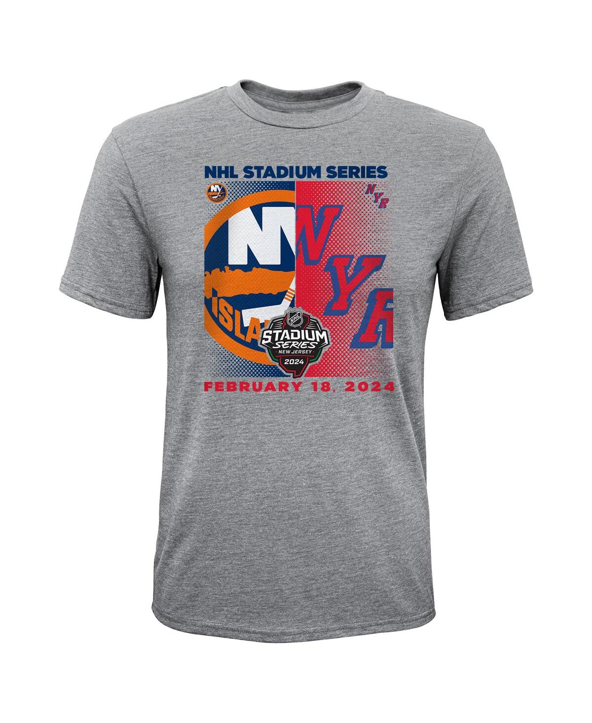 Shop Outerstuff Big Boys Heather Gray New York Islanders Vs. New York Rangers 2024 Nhl Stadium Series Matchup T-shir