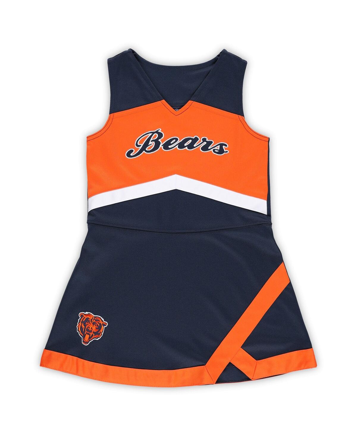 Outerstuff Little Girls Navy Chicago Bears Two-piece Cheer Captain Jumper Dress With Bloomers Set In Navy