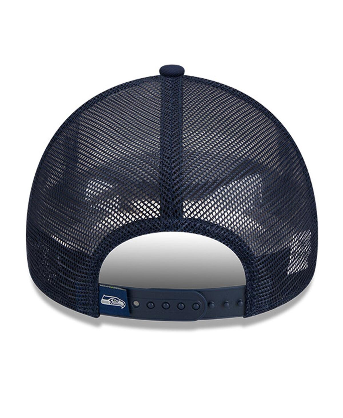 Shop New Era Men's  White, College Navy Seattle Seahawks Stacked A-frame Trucker 9forty Adjustable Hat In White,college Navy